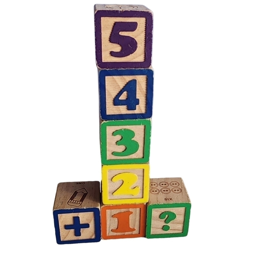 Number picture learning stacking wood blocks lot of 7